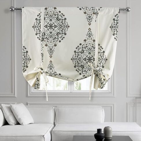 HPD Half Price Drapes Room Darkening Tie Up Curtains 46 X 63 Inch Mecca Printed Cotton Window Roll Up Balloon Curtain for Living Room, Kitchen PRTW-TUD23C-63 (1 Panel),Mecca Gold in Kuwait