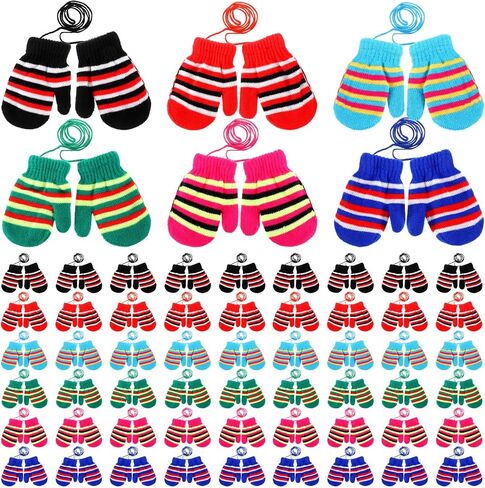 Suhine 60 Pairs Kids Gloves Bulk 6 Styles Kids Mittens Toddler Winter Knitted Gloves for Boys Girls in Saudi Arabia