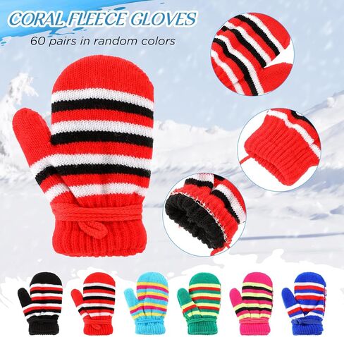 Suhine 60 Pairs Kids Gloves Bulk 6 Styles Kids Mittens Toddler Winter Knitted Gloves for Boys Girls in Saudi Arabia