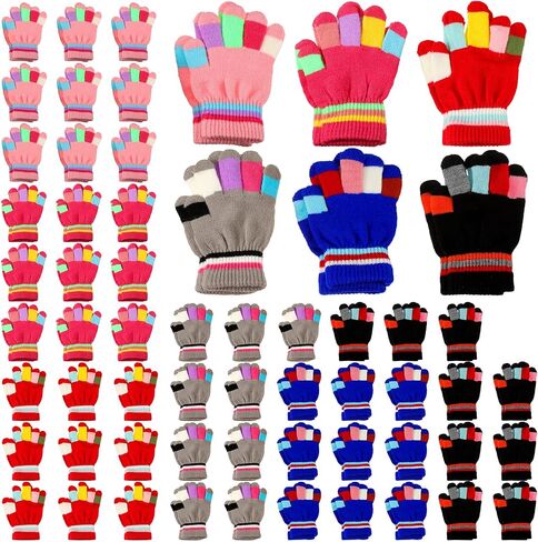 Suhine 60 Pairs Kids Gloves Bulk 6 Styles Kids Mittens Toddler Winter Knitted Gloves for Boys Girls in Saudi Arabia