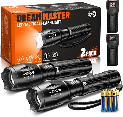 Dream Master 2 Pack LED Flashlights High Lumens مع 6 بطاريات AAA، 5 أوضاع مصباح يدوي تكتيكي صغير مقاوم للماء للتخييم والمشي لمسافات طويلة، هدايا للرجال لعيد الميلاد، هدايا للرجال الأب in Kuwait
