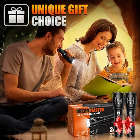 Dream Master 2 Pack LED Flashlights High Lumens مع 6 بطاريات AAA، 5 أوضاع مصباح يدوي تكتيكي صغير مقاوم للماء للتخييم والمشي لمسافات طويلة، هدايا للرجال لعيد الميلاد، هدايا للرجال الأب in Kuwait