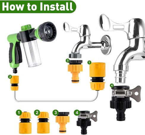 Jaxbo 7 Pcs Hose Nozzle Foam Sprayer， Pet Bathing Tool Set with Connectors, Dog Silicone Brush and Wash Mitt for Watering Plants, Cleaning,Car Wash and Showering Pet in Kuwait