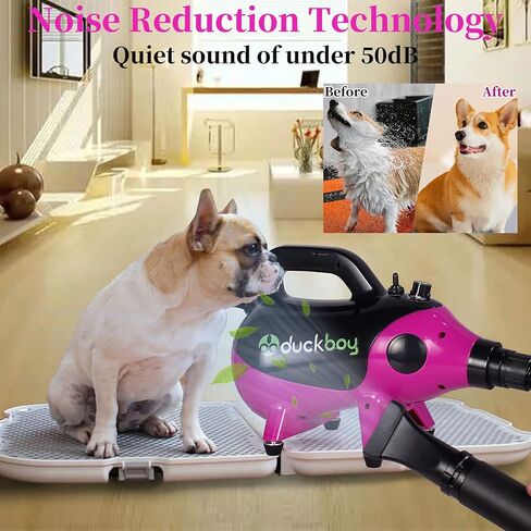 Dog Hair Dryer, DUCKBOY High Velocity Pet Hair Dryer with 3.2HP Adjustable Speed and Temperature (35°C-70°C), Professional Dog Hair Force Dryer Blower for Grooming, Noise Reduction, 3 Nozzle in Kuwait