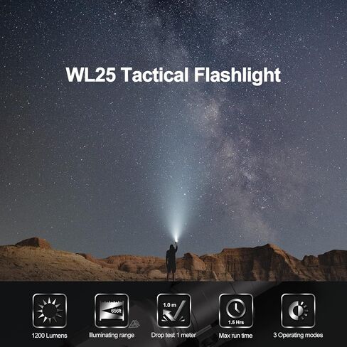 Feyachi Rifle Light 1200LM 22500Candela WL25 Tactical AR Flashlight LED Outdoor Light with Pressure Switch & Picatinny Rail Mount, 3 Modes - High/Low/Strobe (Mlok-Black) in Saudi Arabia