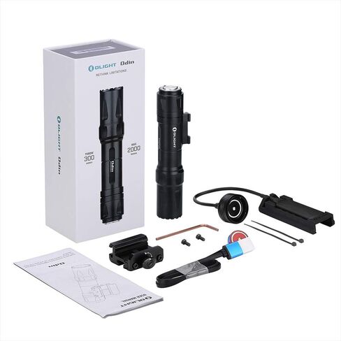 OLIGHT Odin 2000 Lumens Picatinny مصباح يدوي تكتيكي قابل لإعادة الشحن مع مفتاح ضغط عن بعد، مسافة شعاع 300 متر، مدعوم بالبطارية (أسود) in Kuwait