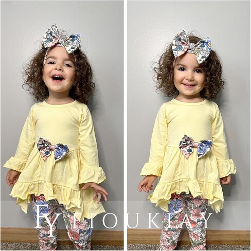 Fioukiay الوليد طفلة ملابس الرضع فتاة Highlow كشكش وتتسابق Bowknot قمة صلب و الأزهار بانت 3 قطعة مجموعة ملابس in Kuwait