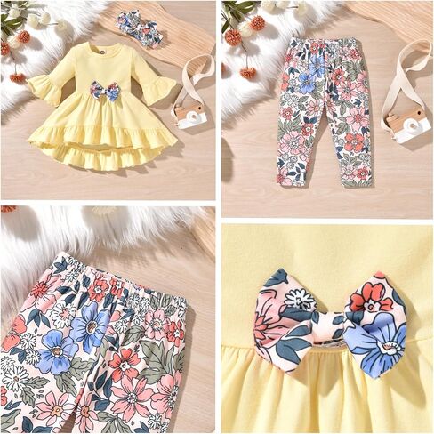 Fioukiay الوليد طفلة ملابس الرضع فتاة Highlow كشكش وتتسابق Bowknot قمة صلب و الأزهار بانت 3 قطعة مجموعة ملابس in Kuwait