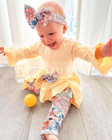 Fioukiay الوليد طفلة ملابس الرضع فتاة Highlow كشكش وتتسابق Bowknot قمة صلب و الأزهار بانت 3 قطعة مجموعة ملابس in Kuwait