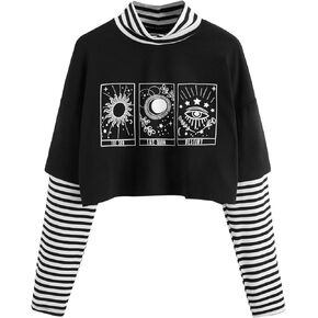SweatyRocks Women's Color Block Butterfly Print Striped Long Sleeve Crop Top T Shirt in Kuwait