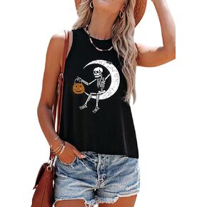 Mokoru Women's Funny Halloween Skeleton Pumpkin Skull Graphic Sleeveless Tank Top Shirts in Saudi Arabia