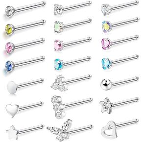 YADOCA 21Pcs Nose Rings 20G Surgical Stainless Steel Nose Piercings Bone/L/S Shaped Nose Screws Rings Studs CZ Inlaid Nostril Piercing Jewelry Set For Women Men in Saudi Arabia
