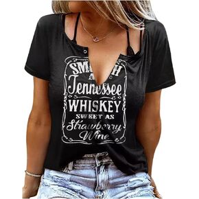 Smooth As Tennessee Sweet As Strawberry Shirt Womens Summer Sexy V-Neck T Shirts Country Music Short Sleeve Tops Blouse