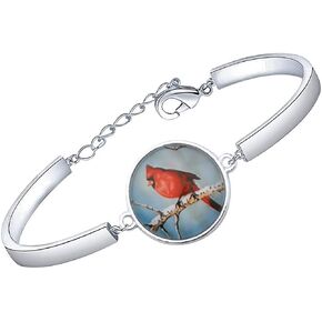 bobauna Cardinal Red Bird On Tree Bangle Bracelet Memorial Jewelry Sympathy Bereavement Keepsake Gift