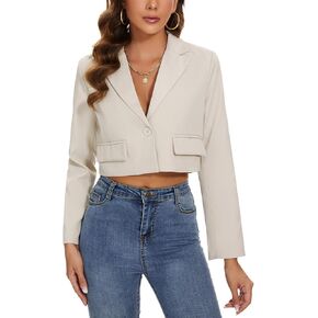 MINTLIMIT Women's Cropped Blazer Casual Long Sleeve Work Office Jackets Button Front Business Short Blazers with Pockets