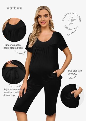 طقم بيجامة للحوامل للسيدات من Xpenyo، طقم ملابس نوم للاستراحة مكون من قطعتين مع جيوب in Kuwait