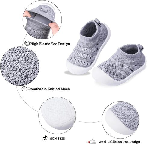 أحذية Pluatyep للأطفال الصغار للمشي لأول مرة ومضادة للانزلاق للرضع والأولاد والبنات ونعل ناعم موضة جوارب شبكية محبوكة قابلة للتنفس أحذية شباشب سهلة الارتداء in Kuwait