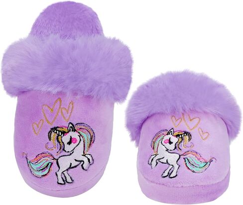 MEJORMEN Girls Fluffy House Slippers Faux Fur Slip-on House Shoes No-Slip Memory Foam Slippers Cozy Warm Plush Bedroom Slippers for Toddler Kid in Kuwait