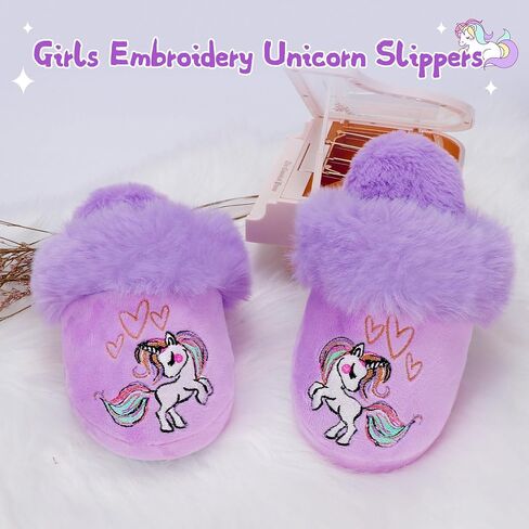MEJORMEN Girls Fluffy House Slippers Faux Fur Slip-on House Shoes No-Slip Memory Foam Slippers Cozy Warm Plush Bedroom Slippers for Toddler Kid in Kuwait