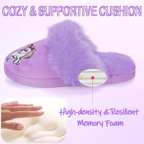 MEJORMEN Girls Fluffy House Slippers Faux Fur Slip-on House Shoes No-Slip Memory Foam Slippers Cozy Warm Plush Bedroom Slippers for Toddler Kid in Kuwait