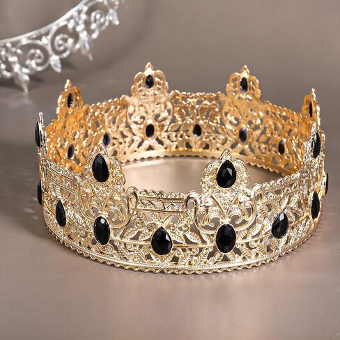 Gold King Crowns for Men, Royal Crown with Champagne Rhinestone, Birthday Crown for Men, Wedding Cosplay Homecoming Prom Party Decorations Crown, Perfect Gifts for Men in Saudi Arabia
