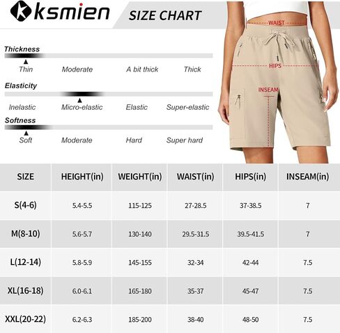 شورت Ksmien للسيدات للمشي لمسافات طويلة، شورت صيفي خفيف الوزن سريع الجفاف مع جيوب بسحاب للسفر والتخييم والجولف in Kuwait