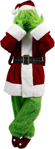 SHEJIZE عيد الميلاد زي الوحش الأخضر بدلة سانتا للبالغين زي سانتا زي سانتا مع قناع in Kuwait
