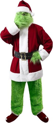 SHEJIZE عيد الميلاد زي الوحش الأخضر بدلة سانتا للبالغين زي سانتا زي سانتا مع قناع in Kuwait