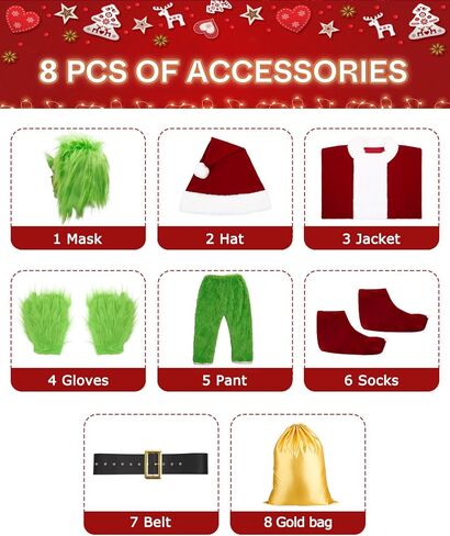 SHEJIZE عيد الميلاد زي الوحش الأخضر بدلة سانتا للبالغين زي سانتا زي سانتا مع قناع in Kuwait