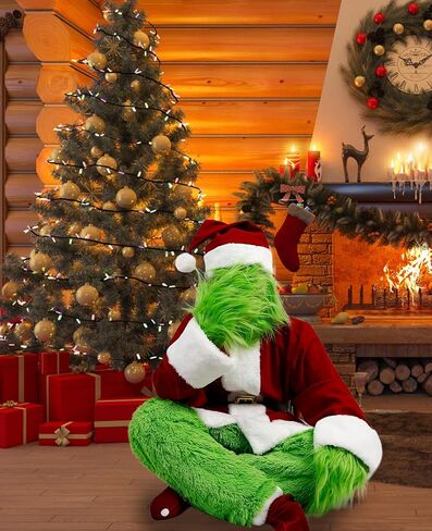 SHEJIZE عيد الميلاد زي الوحش الأخضر بدلة سانتا للبالغين زي سانتا زي سانتا مع قناع in Kuwait