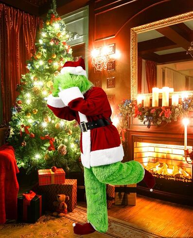 SHEJIZE عيد الميلاد زي الوحش الأخضر بدلة سانتا للبالغين زي سانتا زي سانتا مع قناع in Kuwait