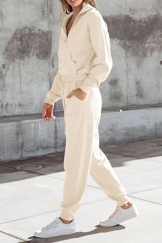 مجموعة سترة نسائية من PRETTYGARDEN مكونة من قطعتين، بلوفر بسحاب، سويت شيرت رياضي، بنطلون رياضي، ملابس غير رسمية in Kuwait