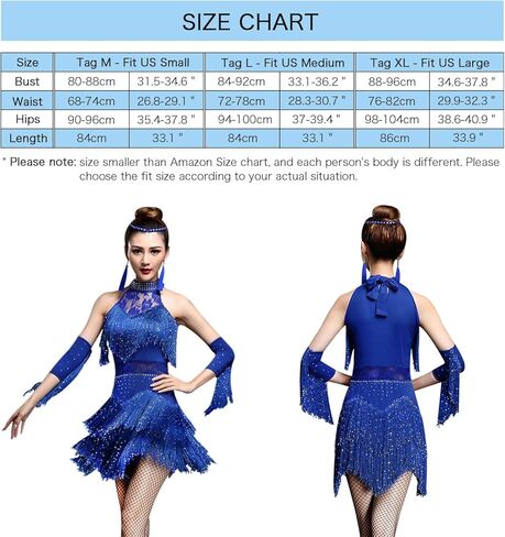 زي رقصة رامبا اللاتيني للسيدات من ZX مزيّن بشرابة من أحجار الراين، 4 قطع, 007 رويال بلو, Tag XL, Fit 10-12 in Kuwait