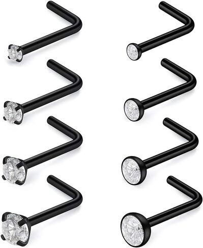 SCERRING 18G Stainless Steel L-Shaped Nose Stud Rings Tragus Lip Hoop Piercing Jewelry 1.5-3mm Clear CZ 8-30PCS in Saudi Arabia