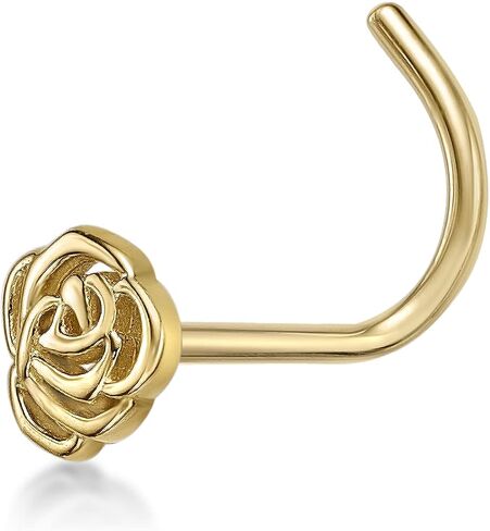 Lavari Jewelers 20 Gauge Curved Screw Nose Ring in 14k Yellow Gold Unisex Stud Nose Ring Hypoallergenic Nostril Piercing Jewelry 20G Body Piercing in Saudi Arabia