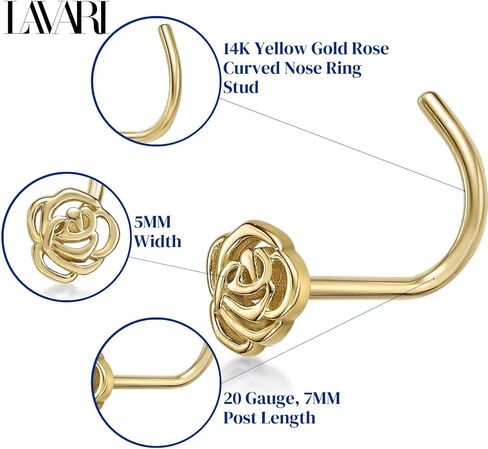 Lavari Jewelers 20 Gauge Curved Screw Nose Ring in 14k Yellow Gold Unisex Stud Nose Ring Hypoallergenic Nostril Piercing Jewelry 20G Body Piercing in Saudi Arabia