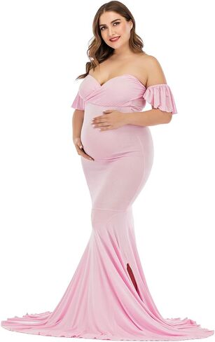 ZIUMUDY Off Shoulder Maternity Elegant Fitted Photo Shoot Gown Wraped Mermaid Baby Shower Dress in Saudi Arabia