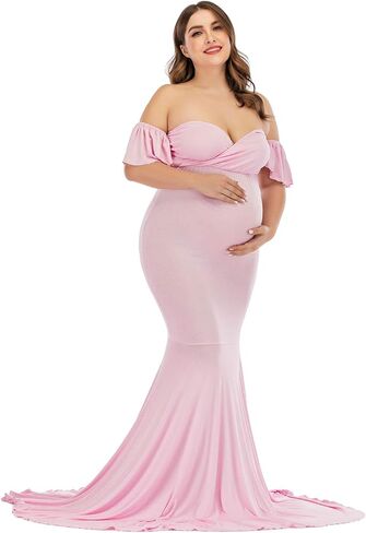 ZIUMUDY Off Shoulder Maternity Elegant Fitted Photo Shoot Gown Wraped Mermaid Baby Shower Dress in Saudi Arabia