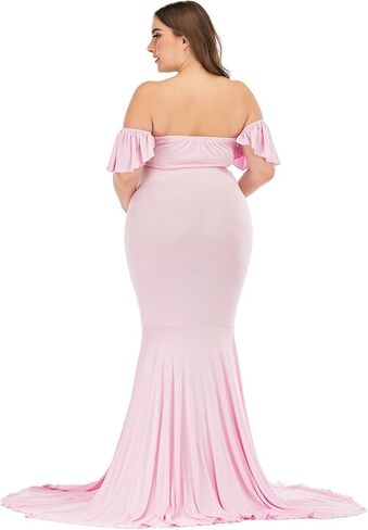ZIUMUDY Off Shoulder Maternity Elegant Fitted Photo Shoot Gown Wraped Mermaid Baby Shower Dress in Saudi Arabia