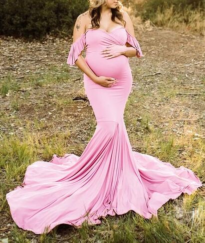 ZIUMUDY Off Shoulder Maternity Elegant Fitted Photo Shoot Gown Wraped Mermaid Baby Shower Dress in Saudi Arabia