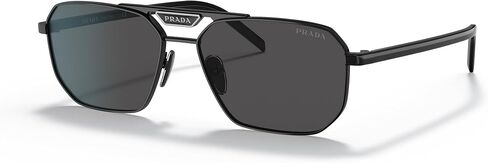 Prada PR 58YS 1AB5S0 Black Metal Rectangle Sunglasses Grey Lens in Kuwait