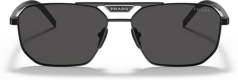 Prada PR 58YS 1AB5S0 Black Metal Rectangle Sunglasses Grey Lens in Kuwait