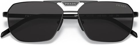 Prada PR 58YS 1AB5S0 Black Metal Rectangle Sunglasses Grey Lens in Kuwait