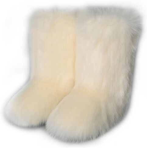 ZOSCGJMY Faux Fur Boots for Women Fuzzy Fluffy Furry Round Toe Suede Winter Snow Boots Flat Shoes in Saudi Arabia