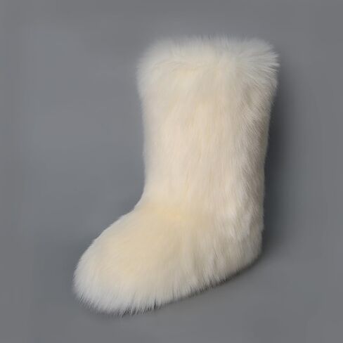ZOSCGJMY Faux Fur Boots for Women Fuzzy Fluffy Furry Round Toe Suede Winter Snow Boots Flat Shoes in Saudi Arabia