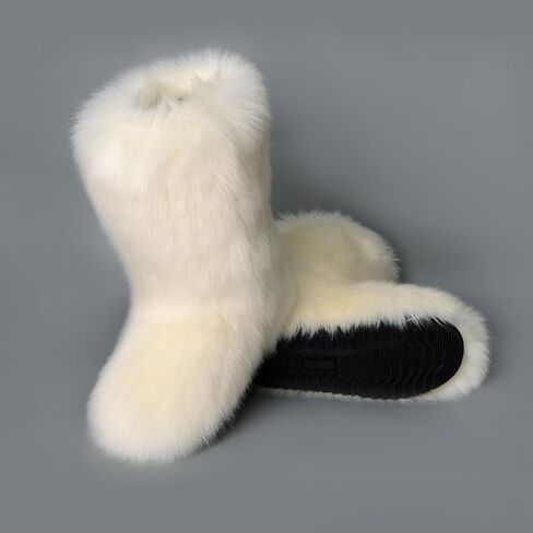 ZOSCGJMY Faux Fur Boots for Women Fuzzy Fluffy Furry Round Toe Suede Winter Snow Boots Flat Shoes in Saudi Arabia