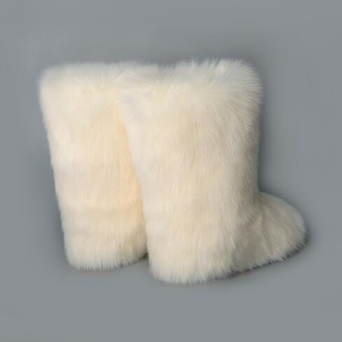 ZOSCGJMY Faux Fur Boots for Women Fuzzy Fluffy Furry Round Toe Suede Winter Snow Boots Flat Shoes in Saudi Arabia