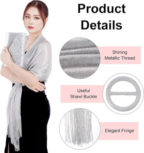 yeabwps 6Pcs Rhinestone Jewelries Rhinestone Bracelet Necklace Ring Rhinestone Earrings Silver Formal Evening Clutch Purses and Silver Metallic Pashmina Shawl for Bridal Party Wedding in Saudi Arabia