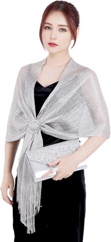 yeabwps 6Pcs Rhinestone Jewelries Rhinestone Bracelet Necklace Ring Rhinestone Earrings Silver Formal Evening Clutch Purses and Silver Metallic Pashmina Shawl for Bridal Party Wedding in Saudi Arabia