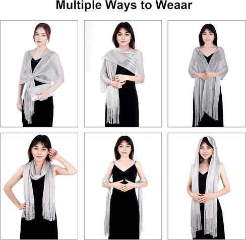 yeabwps 6Pcs Rhinestone Jewelries Rhinestone Bracelet Necklace Ring Rhinestone Earrings Silver Formal Evening Clutch Purses and Silver Metallic Pashmina Shawl for Bridal Party Wedding in Saudi Arabia